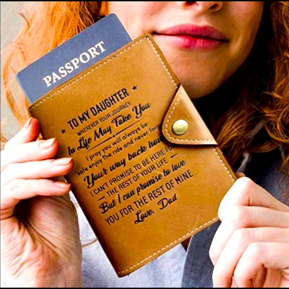 "Love Dad" Genuine Leather Passport Cover
